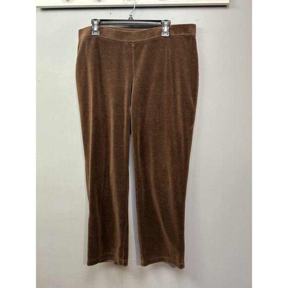 Weekends Chico's Pants Women's‎ Size 2 Large Brown Pull-On Velour Elastic Waist
